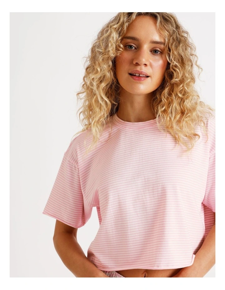 Boxy Short Sleeve Tee in Pink Sorbet Y/D Stripe Print image 3