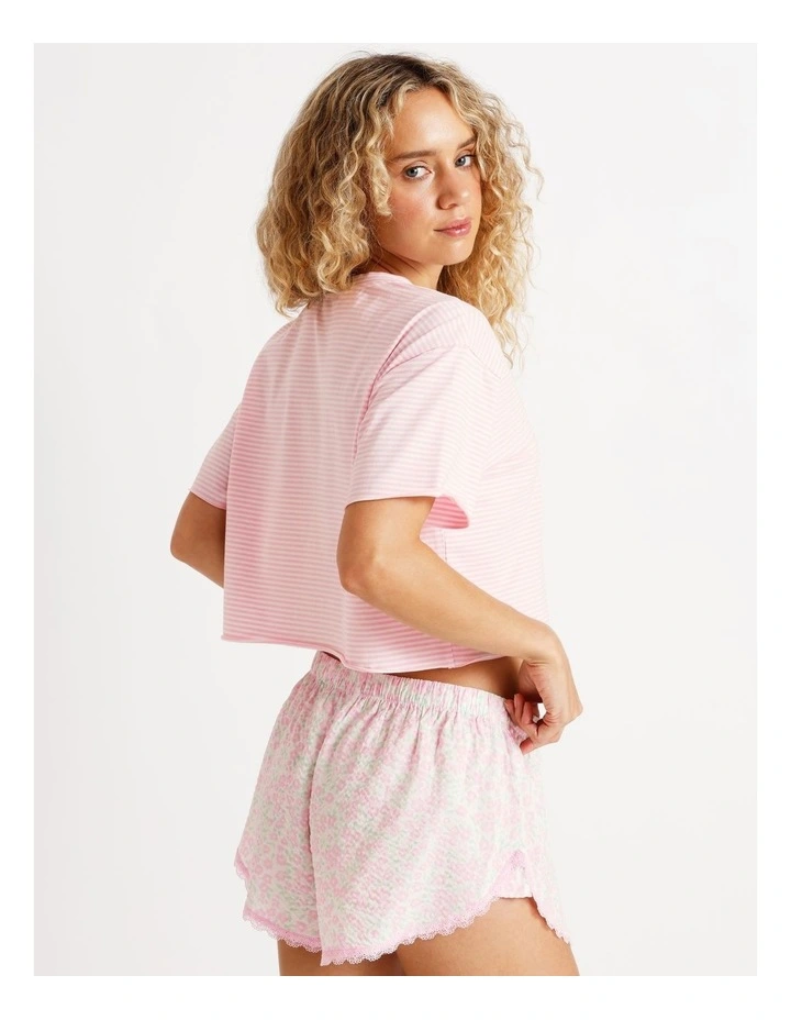 Boxy Short Sleeve Tee in Pink Sorbet Y/D Stripe Print image 4