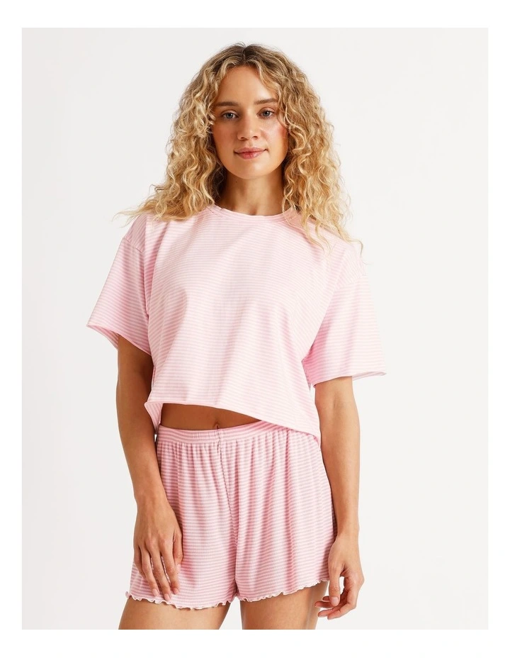 Boxy Short Sleeve Tee in Pink Sorbet Y/D Stripe Print image 5