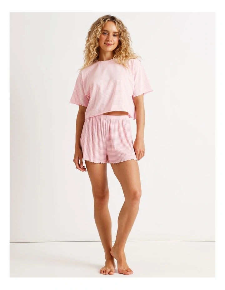 Boxy Short Sleeve Tee in Pink Sorbet Y/D Stripe Print image 6