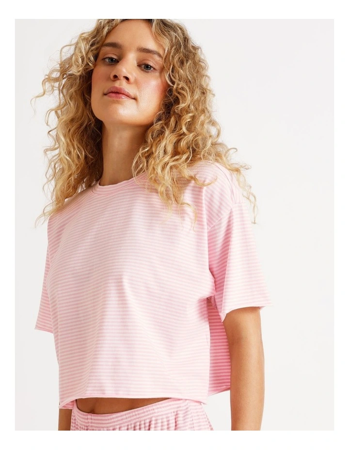 Boxy Short Sleeve Tee in Pink Sorbet Y/D Stripe Print image 7