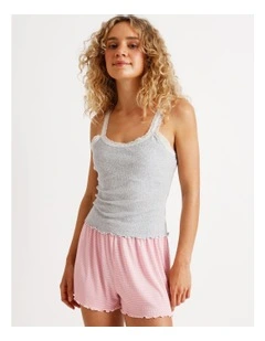 Lola Lace Trim Rib Cami in Grey Marle