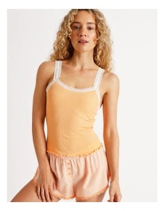 Lace Trim Rib Cami in Peach