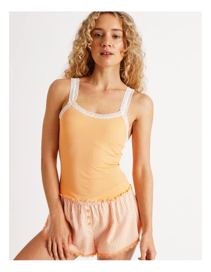Lace Trim Rib Cami in Peach image 1