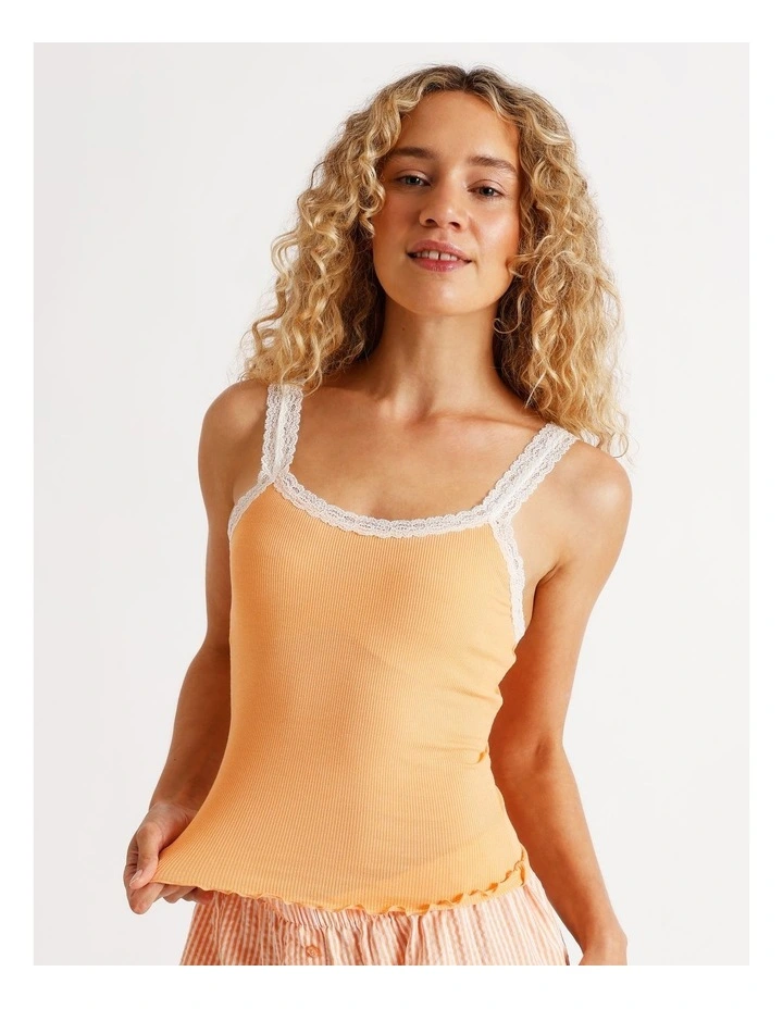Lace Trim Rib Cami in Peach image 4