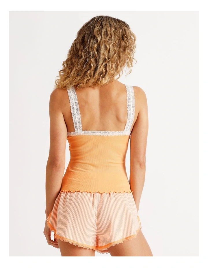 Lace Trim Rib Cami in Peach image 5