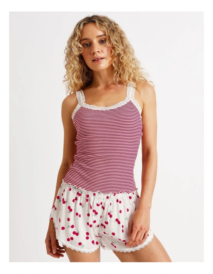 Lace Trim Rib Cami in Chilli Red Y/D Stripe image 4