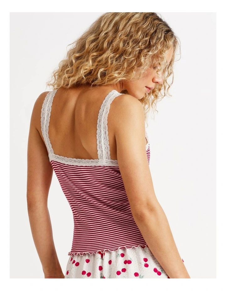Lace Trim Rib Cami in Chilli Red Y/D Stripe image 6