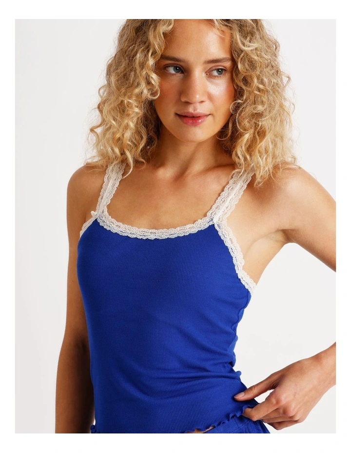 Lola Lace Trim Rib Cami in Sapphire image 5