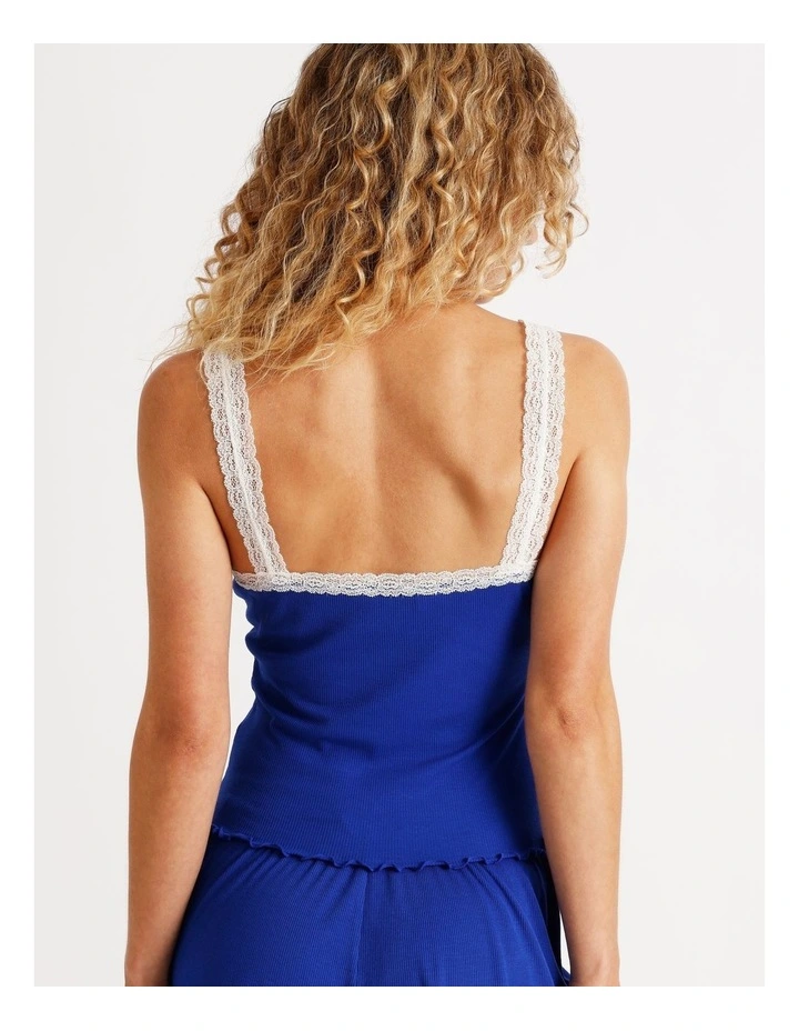 Lola Lace Trim Rib Cami in Sapphire image 6