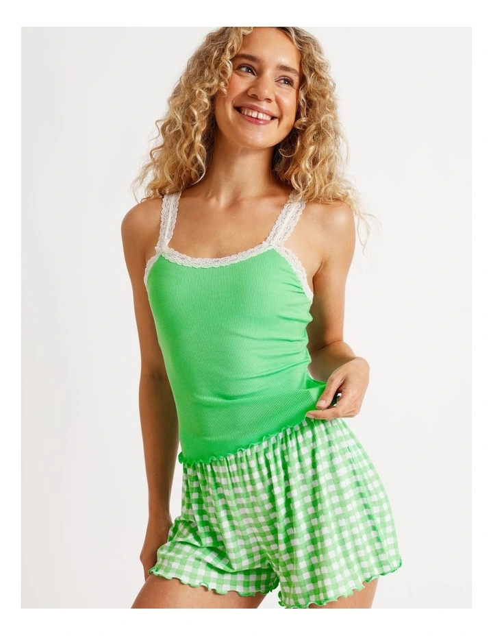 Lace Trim Rib Cami in Melon image 3