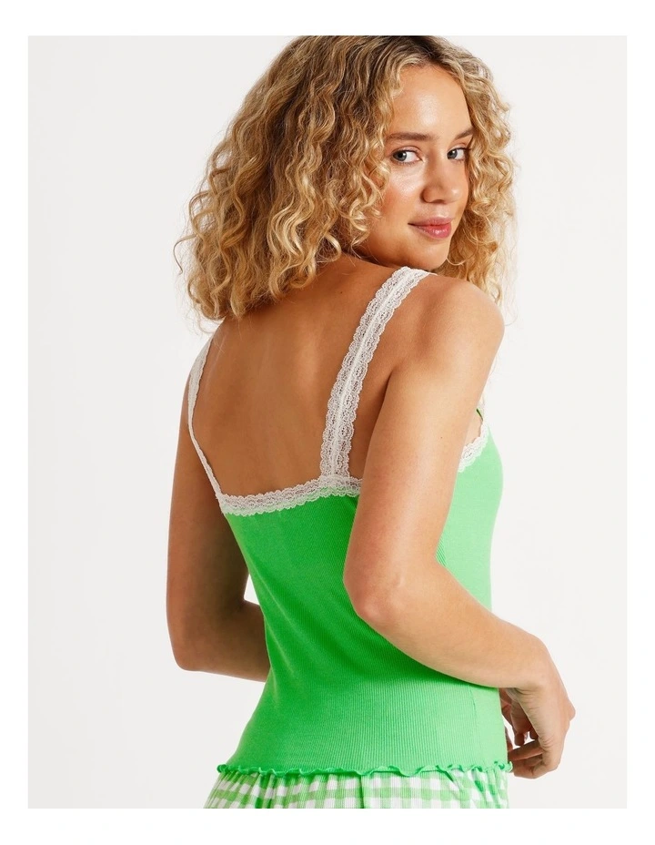 Lace Trim Rib Cami in Melon image 4
