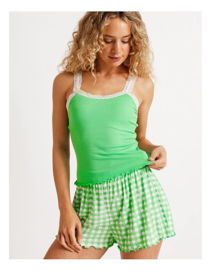 Lace Trim Rib Cami in Melon image 6
