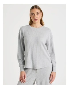 Cosy Rib Crew Long Sleeve Top in Grey Marle