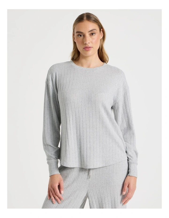Cosy Rib Crew Long Sleeve Top in Grey Marle image 1