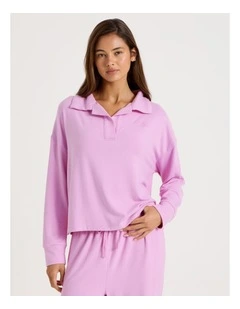Cosy Supersoft Open V Neck Sleep Top in Fairy Floss Pink