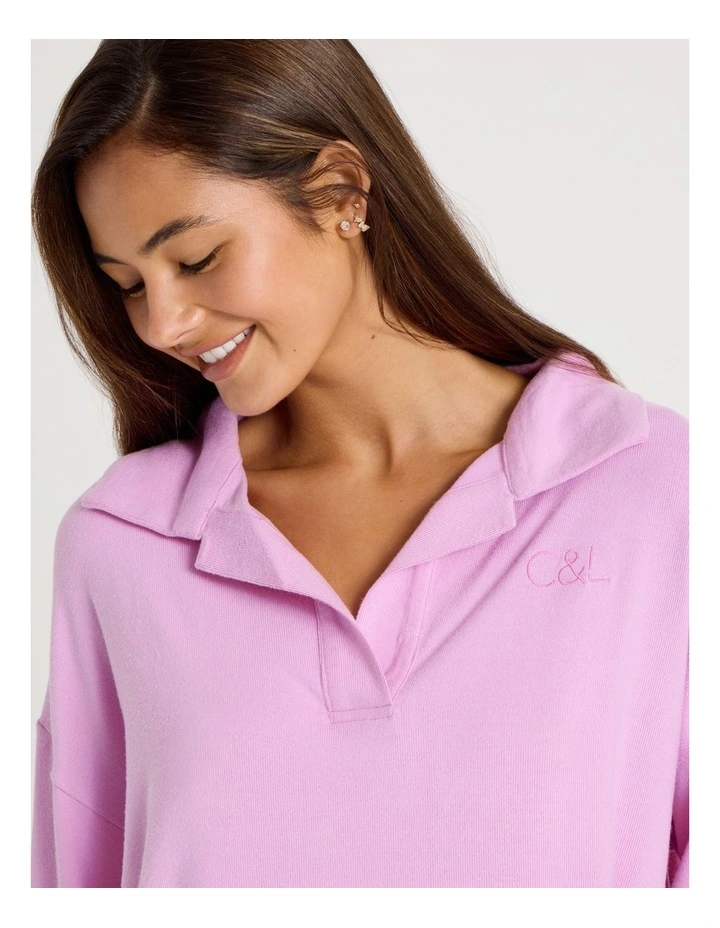 Cosy Supersoft Open V Neck Sleep Top in Fairy Floss Pink image 2
