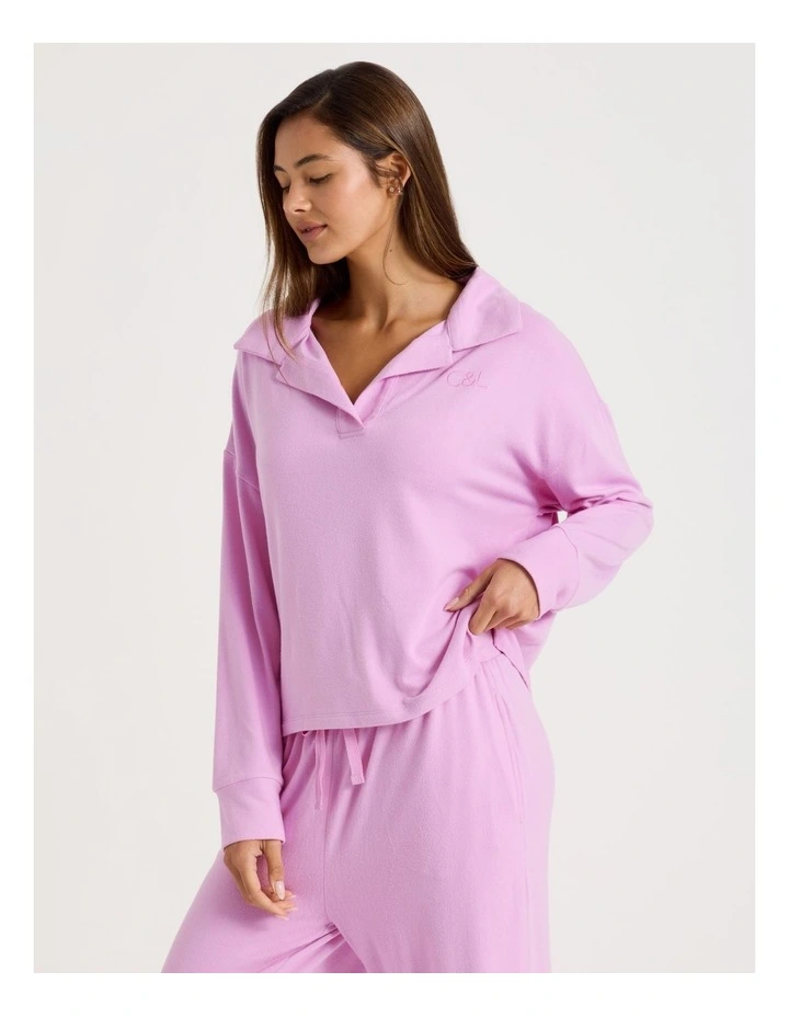 Cosy Supersoft Open V Neck Sleep Top in Fairy Floss Pink image 3