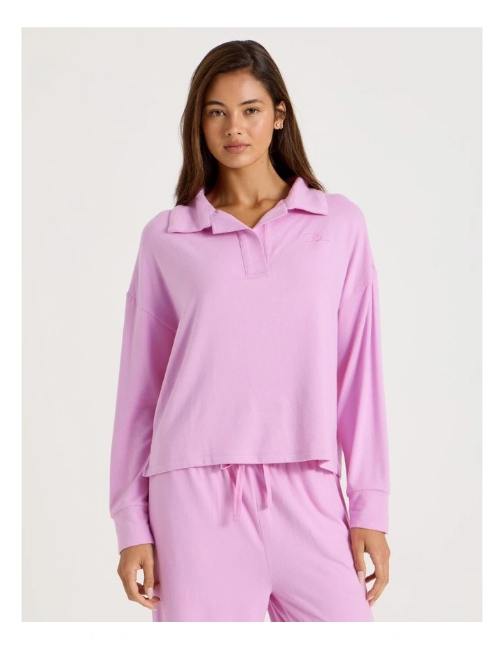 Cosy Supersoft Open V Neck Sleep Top in Fairy Floss Pink image 5