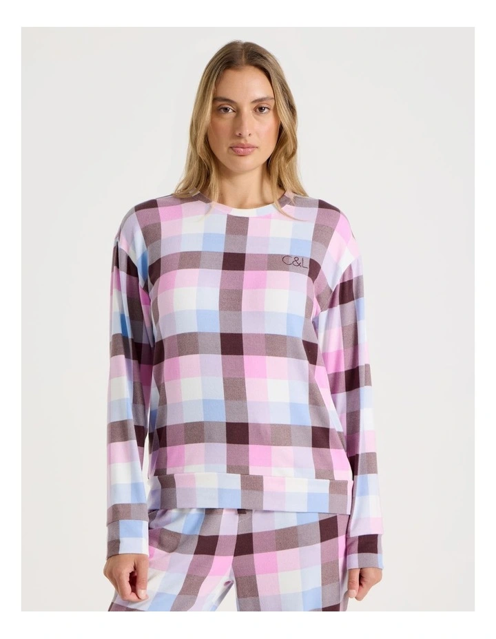 Cosy Supersoft Long Sleeve Top in Pink Check Print image 1