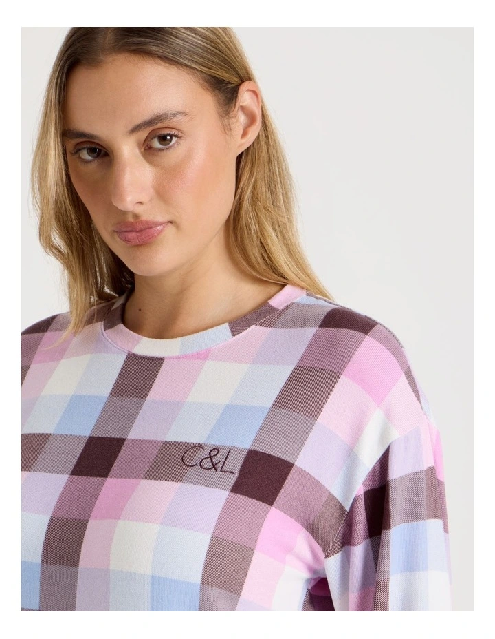 Cosy Supersoft Long Sleeve Top in Pink Check Print image 2