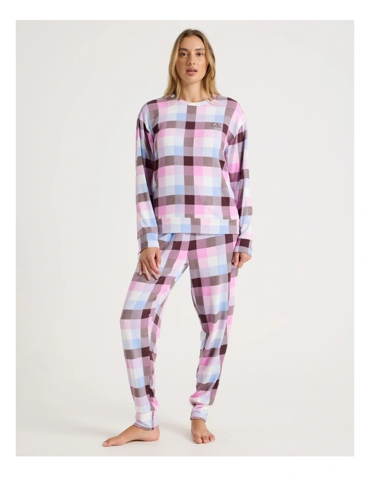 Cosy Supersoft Long Sleeve Top in Pink Check Print image 3