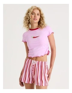 Lola Ruched Short Sleeve Baby Tee in Graphic Spicy Chilli