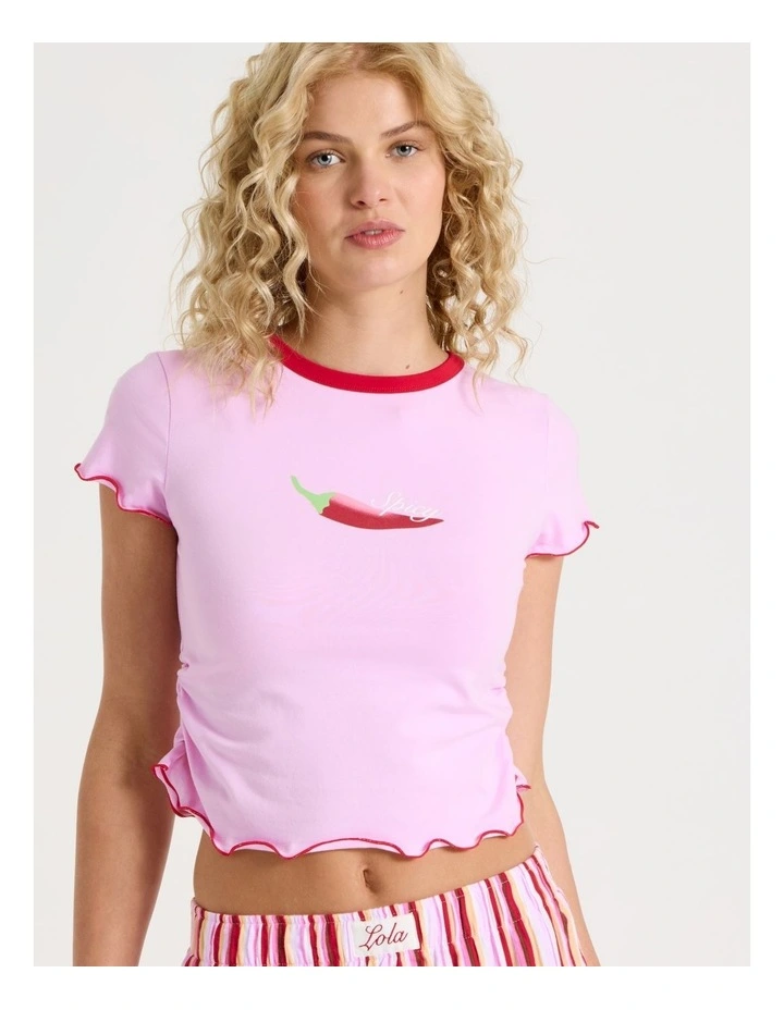 Lola Ruched Short Sleeve Baby Tee in Graphic Spicy Chilli image 3