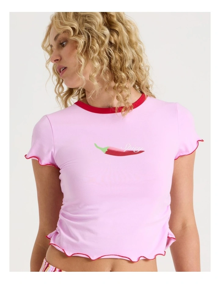 Lola Ruched Short Sleeve Baby Tee in Graphic Spicy Chilli image 7