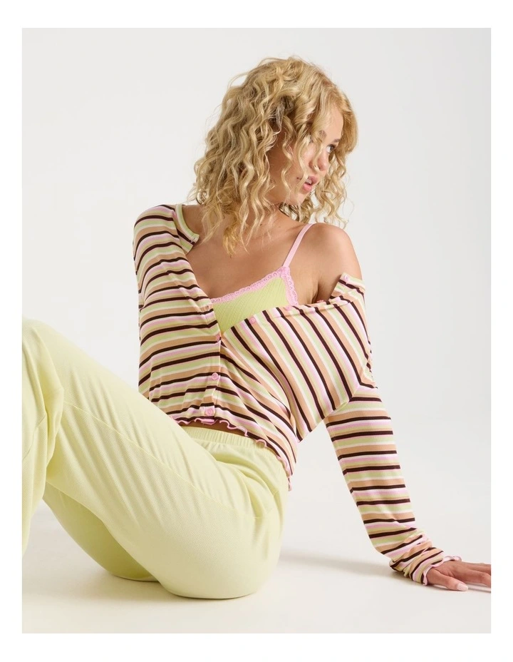 Lola Fluted Rib Long Sleeve Top in Sundae Stripe Print image 1