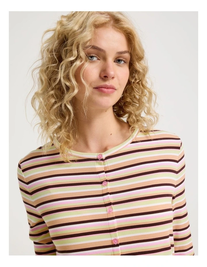 Lola Fluted Rib Long Sleeve Top in Sundae Stripe Print image 3
