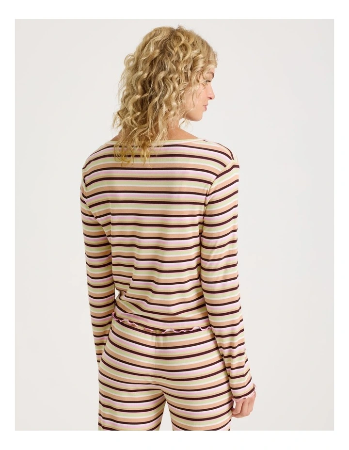 Lola Fluted Rib Long Sleeve Top in Sundae Stripe Print image 5