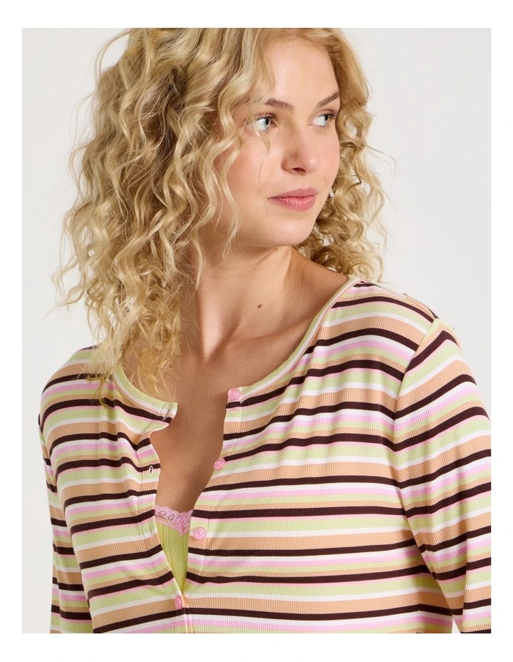 Lola Fluted Rib Long Sleeve Top in Sundae Stripe Print image 7