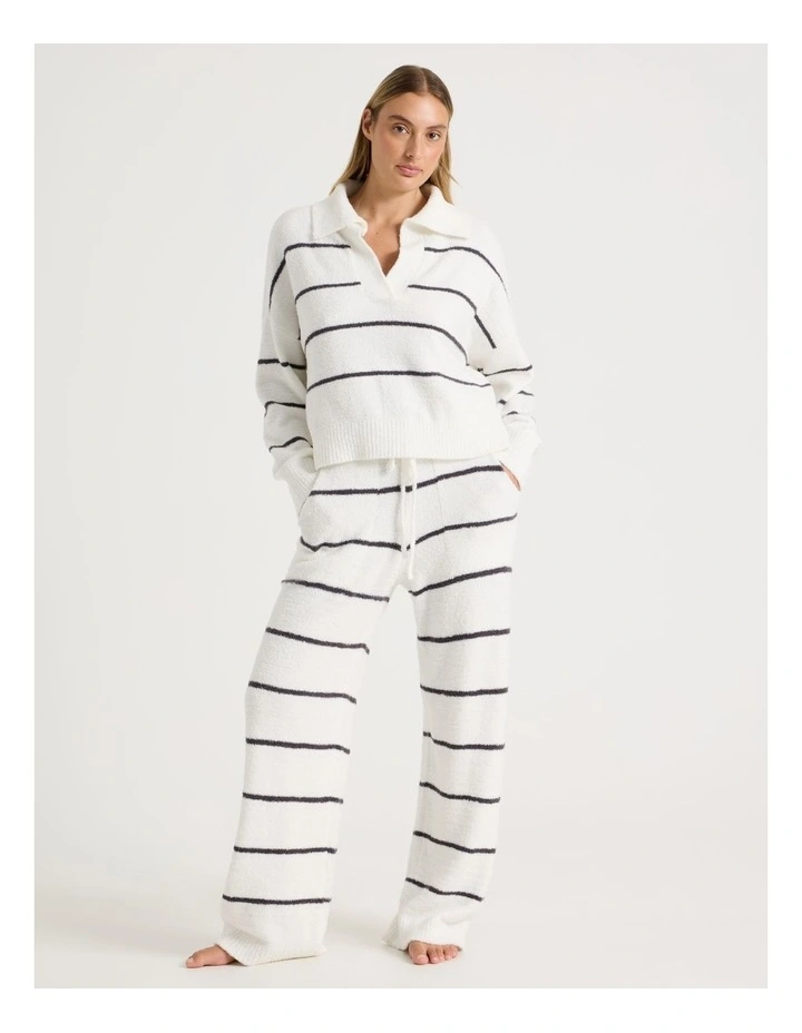 Cosy Boucle Open V-Collar Long Sleeve Top in Ivory Y/D Stripe image 2