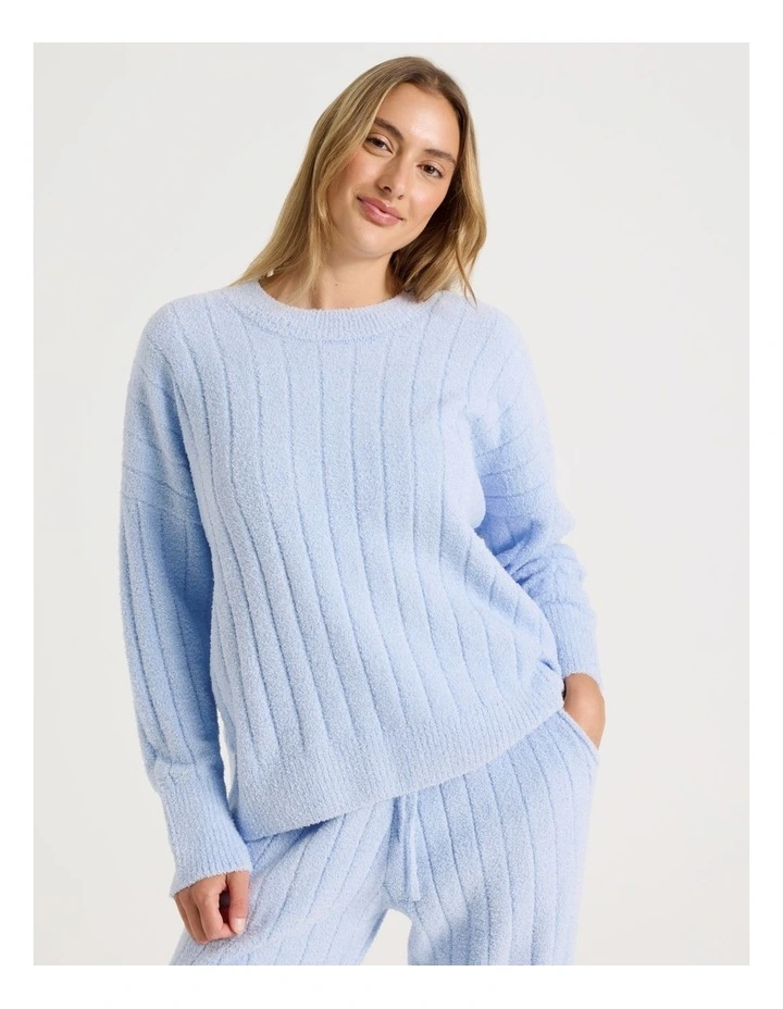 Cosy Boucle Wide Rib Crew Long Sleeve Top in Soft Blue image 1