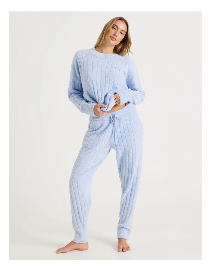 Cosy Boucle Wide Rib Crew Long Sleeve Top in Soft Blue image 4
