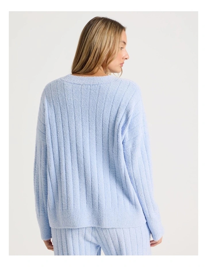Cosy Boucle Wide Rib Crew Long Sleeve Top in Soft Blue image 6