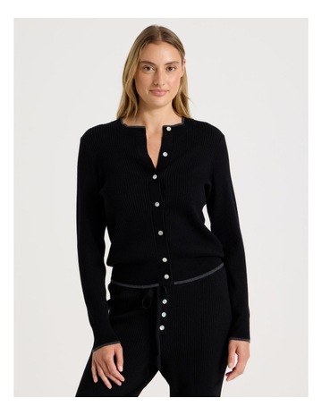 Chloe & Lola Premium Knit Tipped Crew Neck Cardigan in Black | MYER