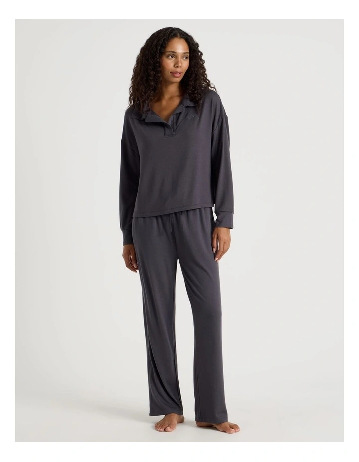 Cosy Supersoft Open V Neck Sleep Top in Charcoal image 4