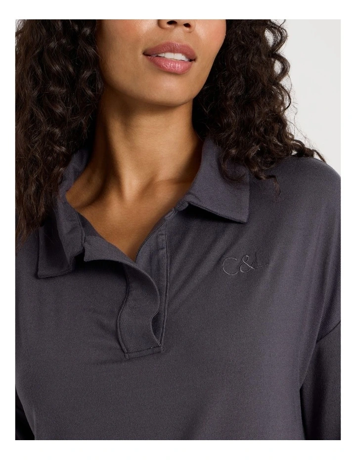 Cosy Supersoft Open V Neck Sleep Top in Charcoal image 5