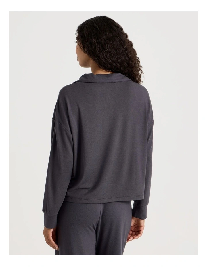 Cosy Supersoft Open V Neck Sleep Top in Charcoal image 6