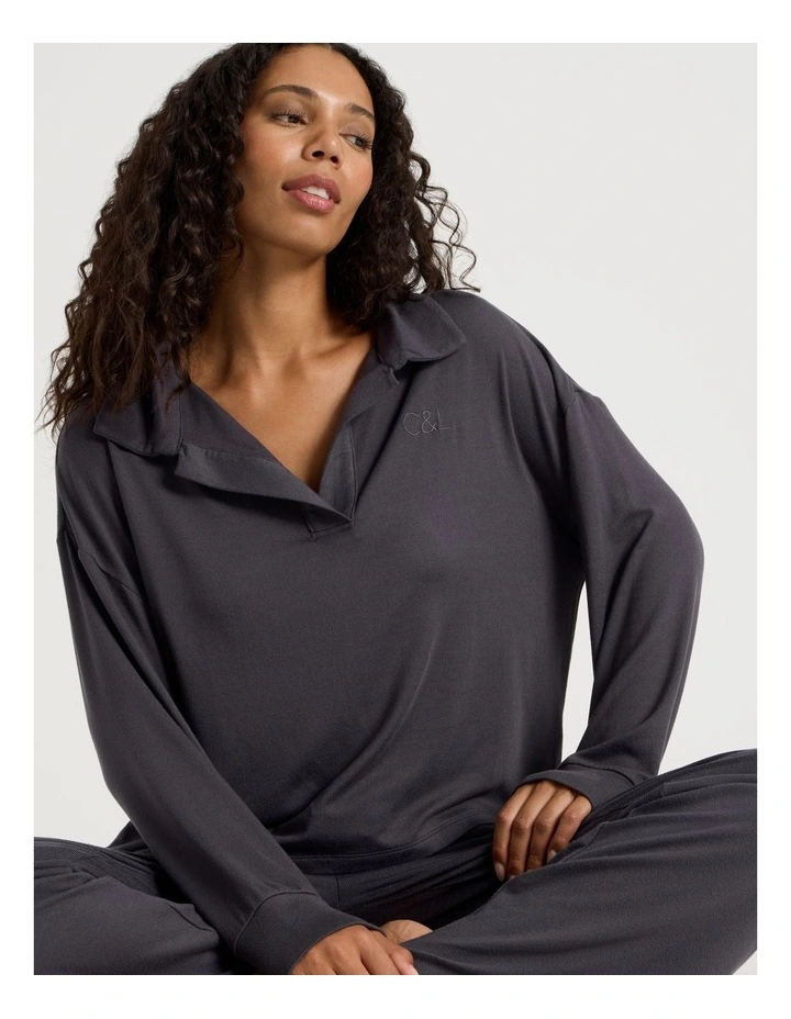 Cosy Supersoft Open V Neck Sleep Top in Charcoal image 7