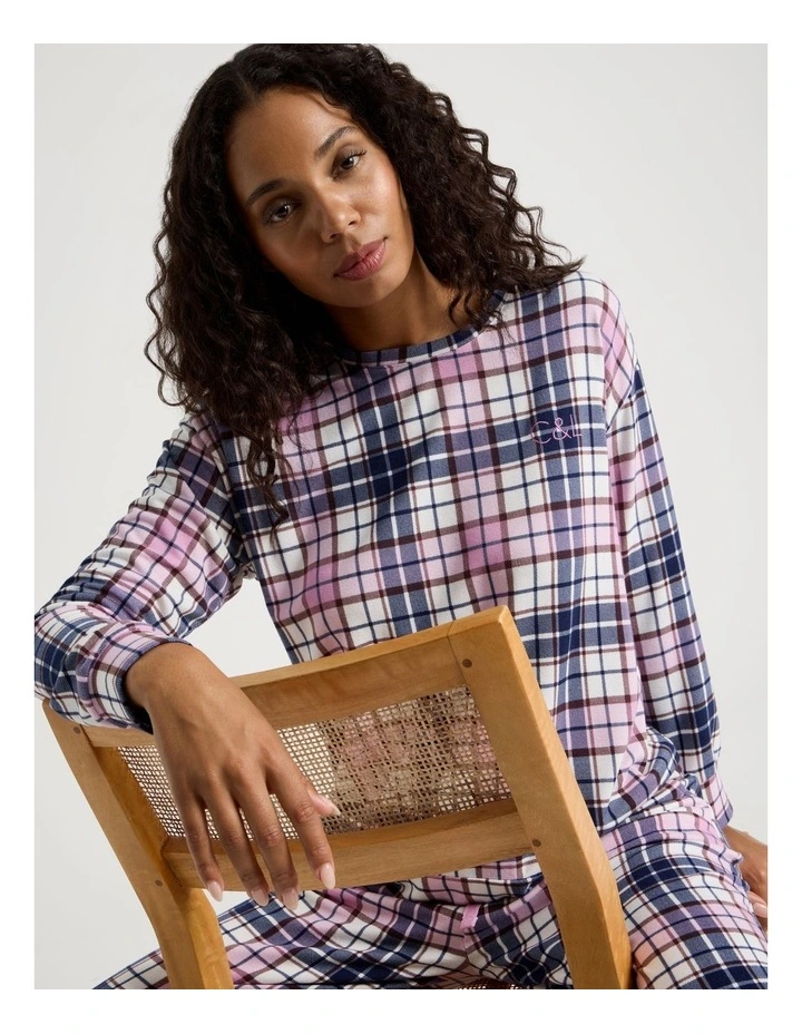 Cosy Supersoft Long Sleeve Top in White Cabin Check Print image 1