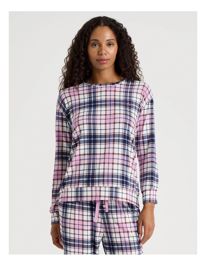 Cosy Supersoft Long Sleeve Top in White Cabin Check Print image 3