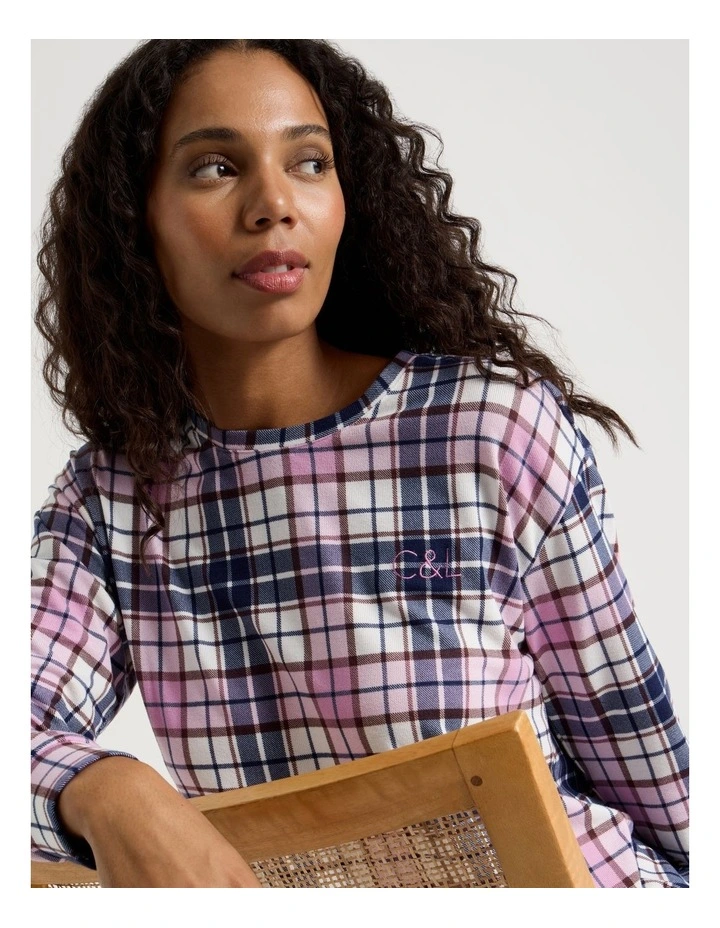Cosy Supersoft Long Sleeve Top in White Cabin Check Print image 4