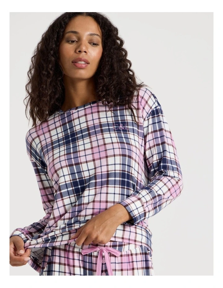 Cosy Supersoft Long Sleeve Top in White Cabin Check Print image 5