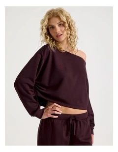 Lola Scuba Off Shoulder Sweat in Burnt Fig