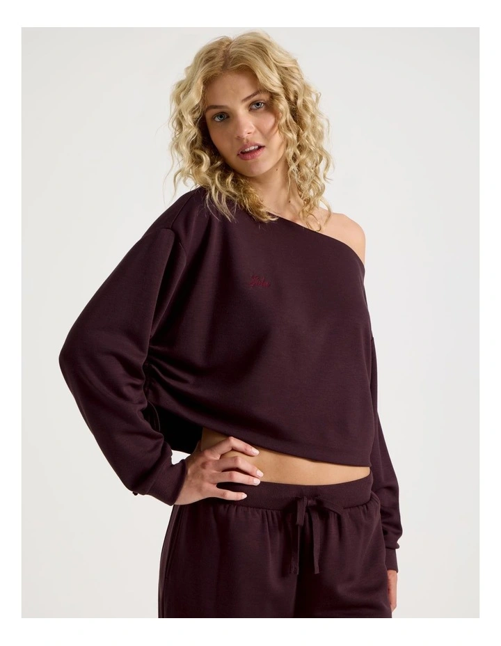 Lola Scuba Off Shoulder Sweat in Burnt Fig image 1