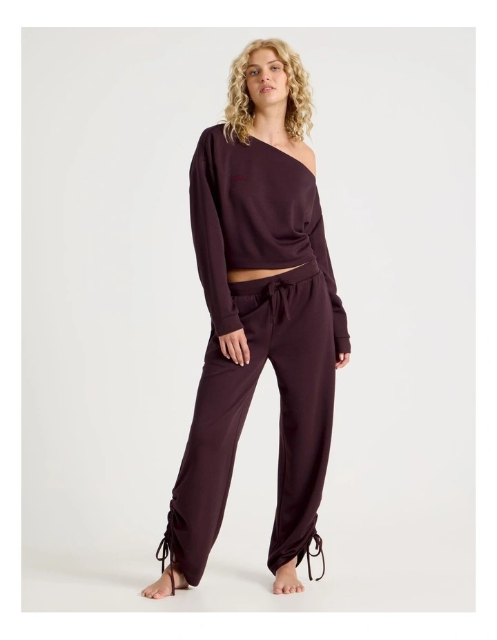 Lola Scuba Off Shoulder Sweat in Burnt Fig image 2