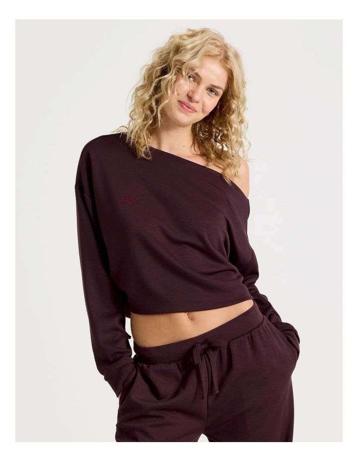 Lola Scuba Off Shoulder Sweat in Burnt Fig image 4